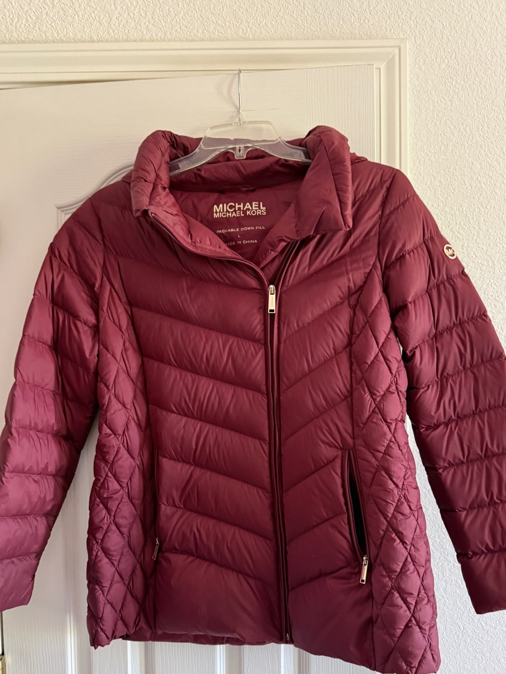 Michael Kors Maroon Quilted Packable Puffer Jacket